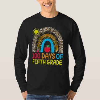 Camiseta 100 Days Of Fifth Grade Leopard Rainbow 100th Day
