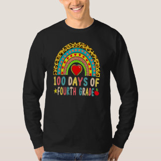 Camiseta 100 Days Of Fourth Grade Leopard Rainbow 100th Day