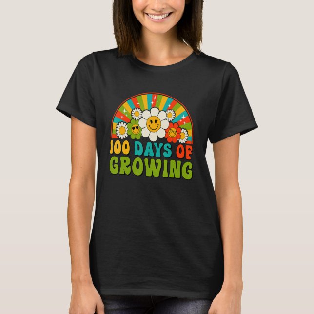 Camiseta 100 Days Of Growing Retro Teacher Kids Happy 100th (Frente)