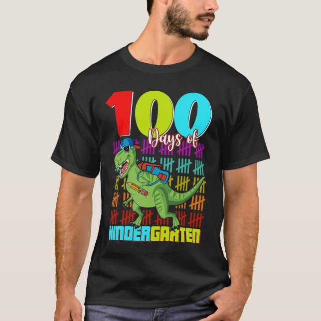 Camiseta 100 Days Of Kindergarten Dinosaur Rex Dinosaur  Bo (Frente)
