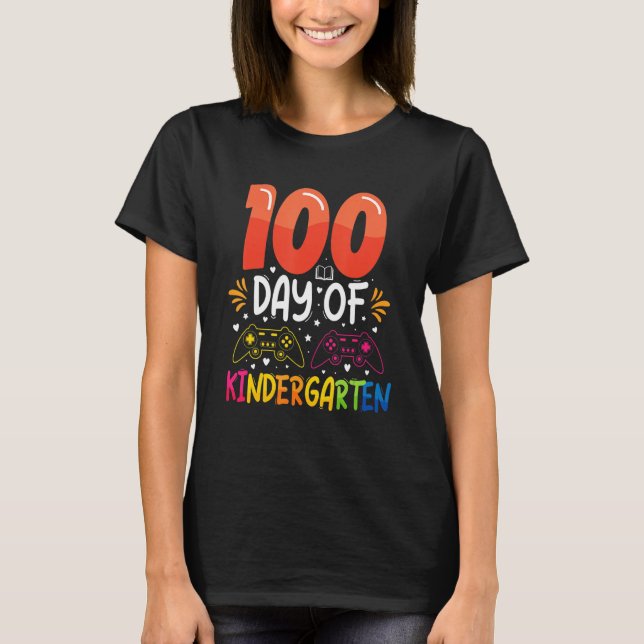 Camiseta 100 Days Of Kindergarten Gamer  100 Days Of School (Frente)