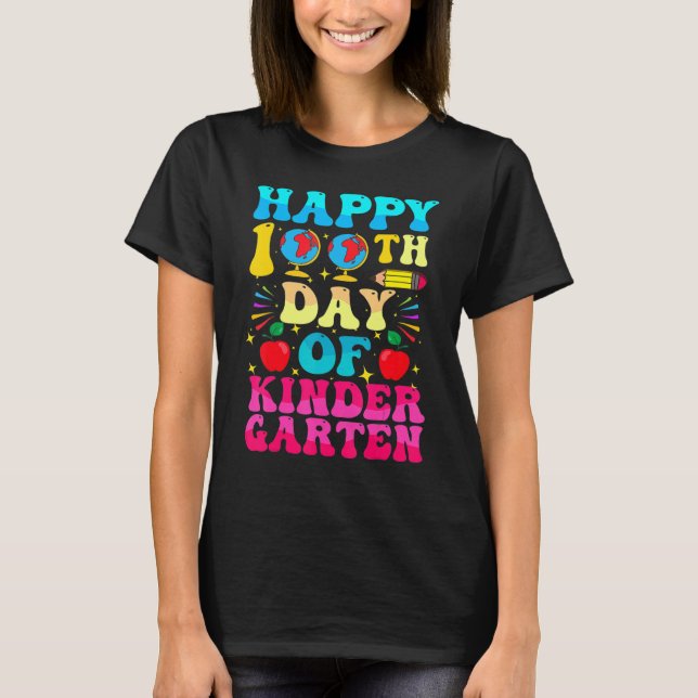 Camiseta 100 Days Of Kindergarten - Happy 100th Day Of Scho (Frente)