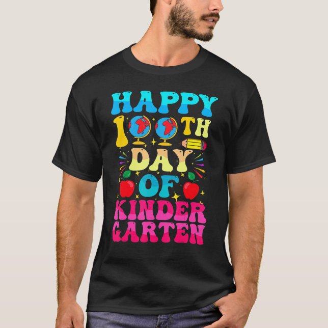 Camiseta 100 Days Of Kindergarten - Happy 100th Day Of Scho (Frente)