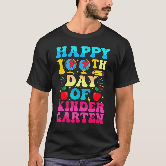 Camiseta 100 Days Of Kindergarten - Happy 100th Day Of Scho (Frente)
