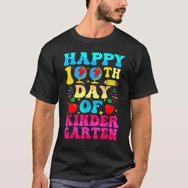 Camiseta 100 Days Of Kindergarten - Happy 100th Day Of Scho (Frente)