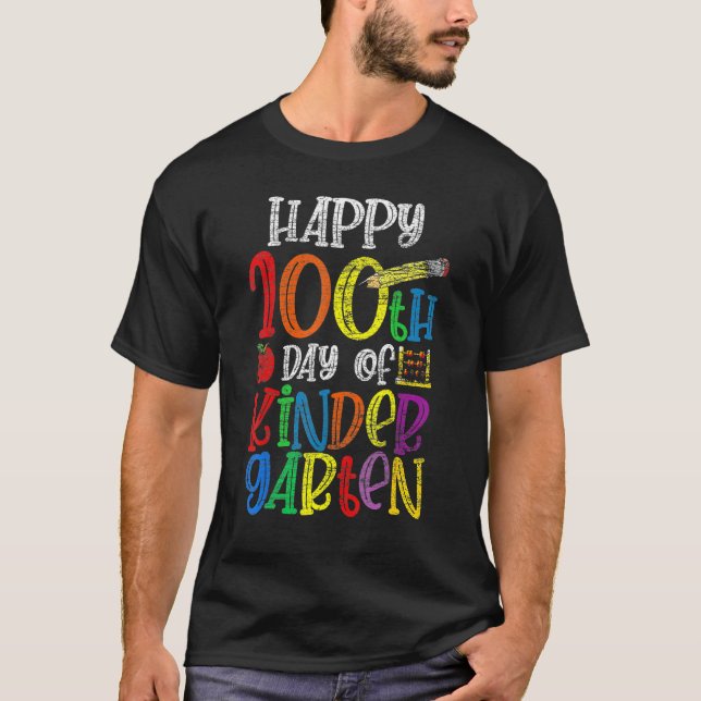 Camiseta 100 Days Of Kindergarten Happy 100th Day Of School (Frente)