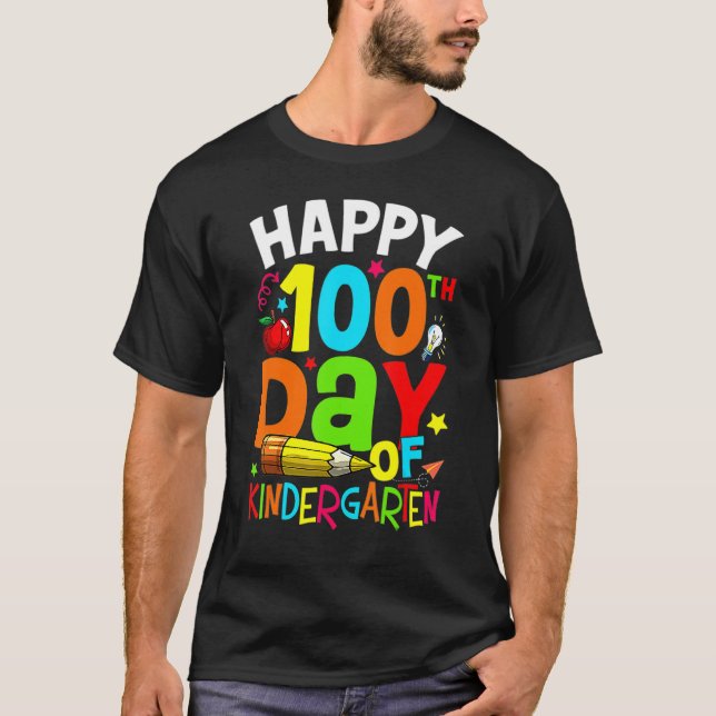 Camiseta 100 Days Of Kindergarten Kids Cute Happy 100th Day (Frente)