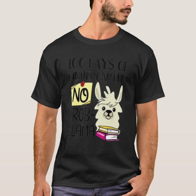 Camiseta 100 Days Of Kindergarten No Prob Llama 100 Days Of (Frente)