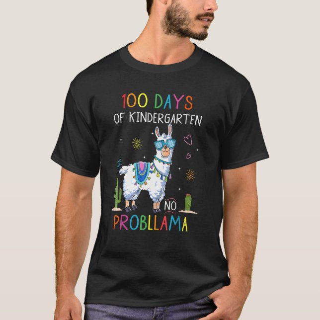Camiseta 100 Days Of Kindergarten No Probllama Funny Llama  (Frente)