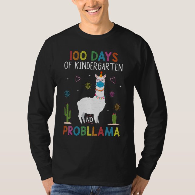 Camiseta 100 Days of Kindergarten No Probllama Llama Mask Q (Frente)