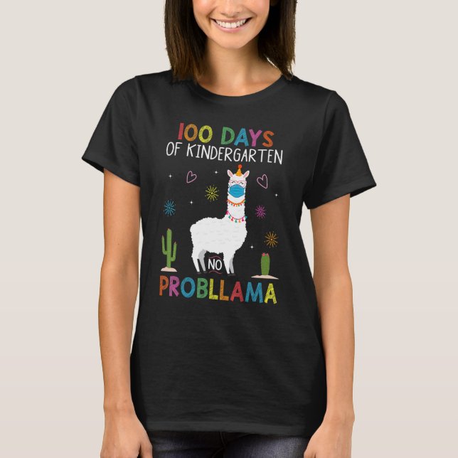 Camiseta 100 Days of Kindergarten No Probllama Llama Mask Q (Frente)