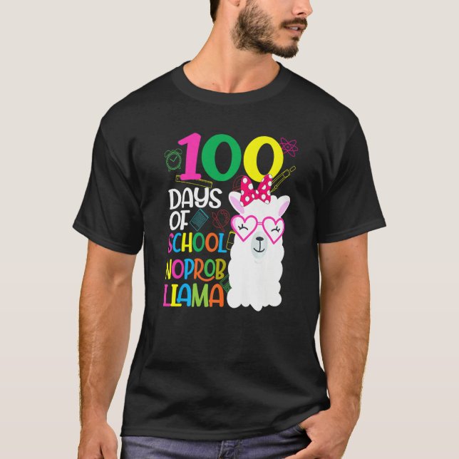 Camiseta 100 Days of Kindergarten No Probllama Llama Teache (Frente)