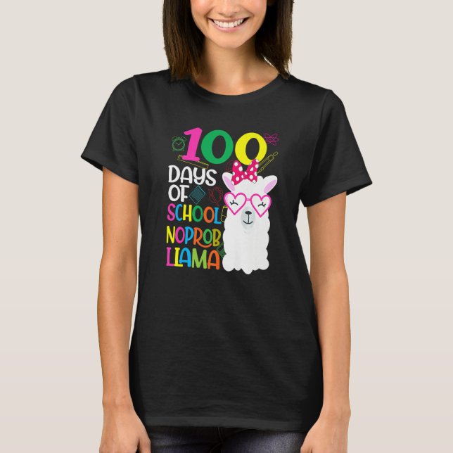 Camiseta 100 Days of Kindergarten No Probllama Llama Teache (Frente)