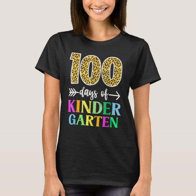 Camiseta 100 Days Of Kindergarten School Teacher Leopard 10 (Frente)