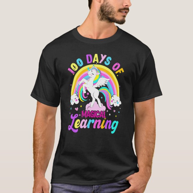Camiseta 100 Days Of Magical Learning Unicorn Rainbow Stude (Frente)