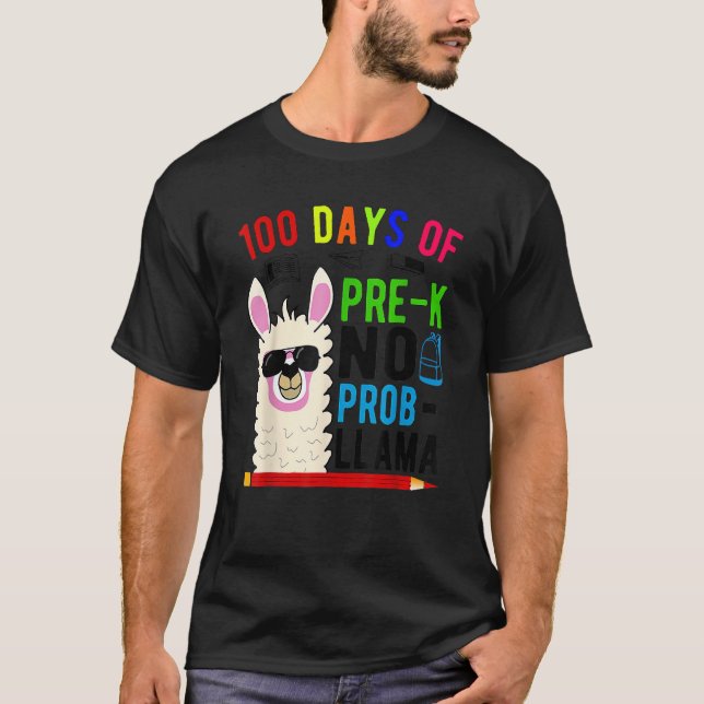 Camiseta 100 Days Of Pre K No Prob Llama Teacher 100th Day  (Frente)