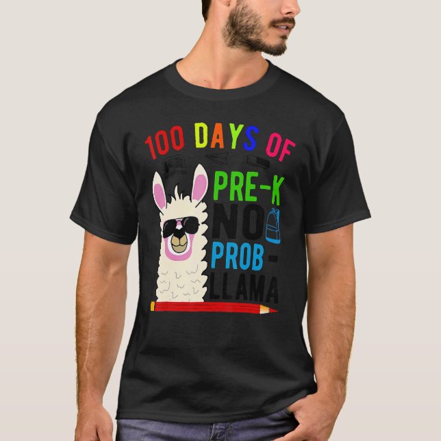 Camiseta 100 Days Of Pre K No Prob Llama Teacher 100th Day  (Frente)