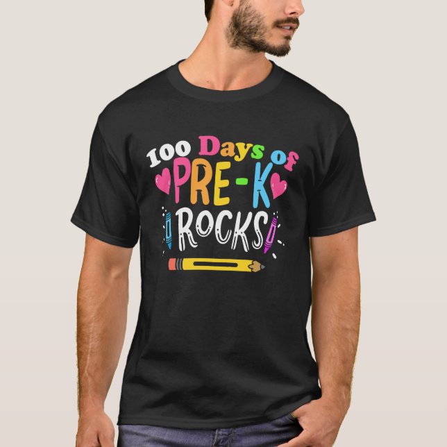 Camiseta 100 Days Of Preschool Rock Happy 100th Day Of Scho (Frente)