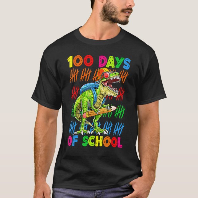 Camiseta 100 Days Of School 100th Day Dinosaur Trex Pencil (Frente)