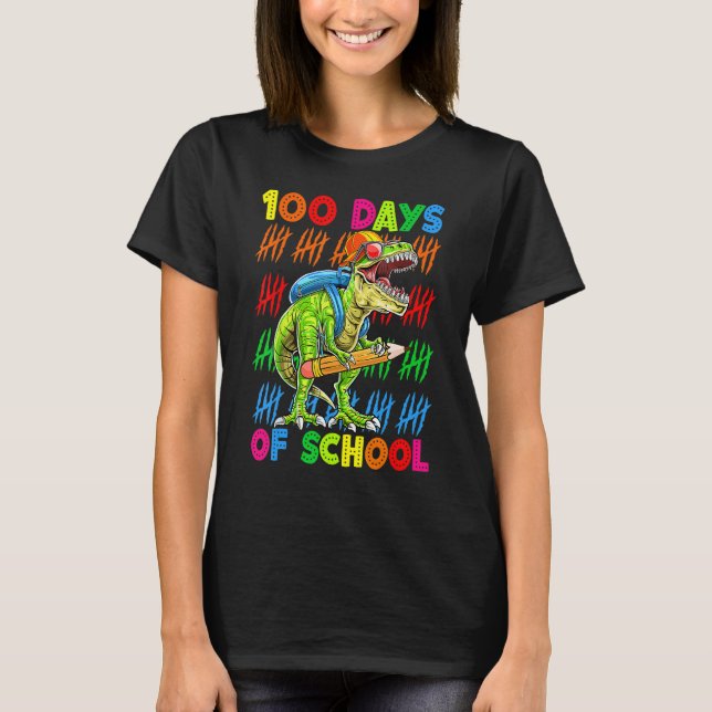 Camiseta 100 Days Of School 100th Day Dinosaur Trex Pencil (Frente)