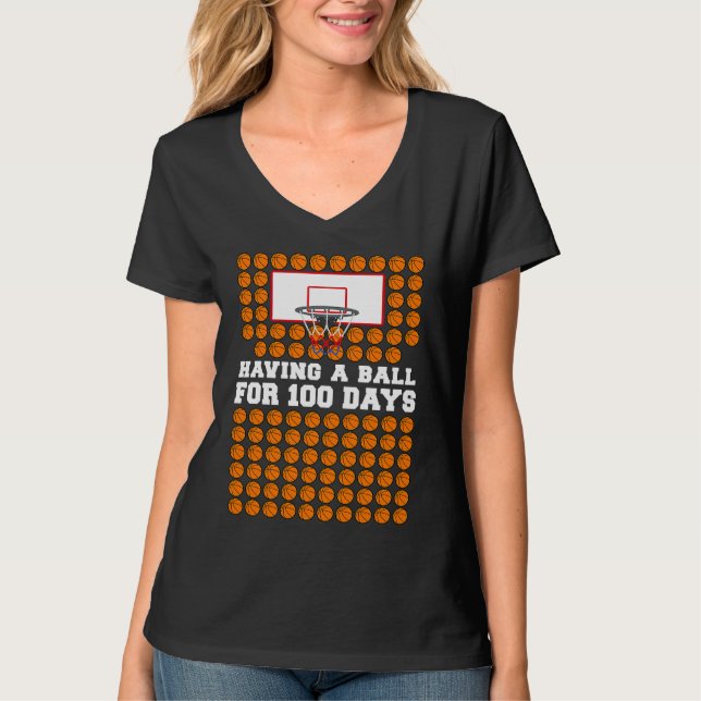 Camiseta 100 Days Of School Basketball 100th Day Balls  For (Frente)