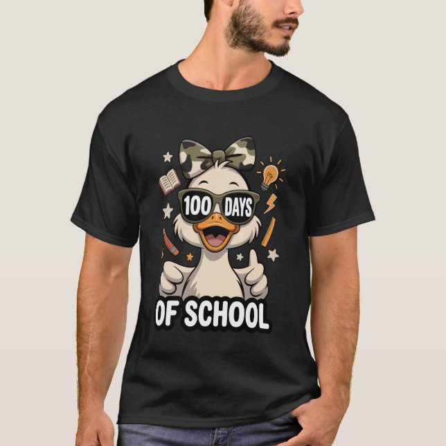 Camiseta 100 Days of School Camo Cap 100th Day Goose Kids G (Frente)