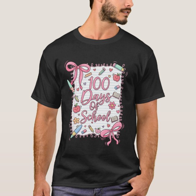 Camiseta 100 Days of School Coquette Bow for Girls 100th Da (Frente)