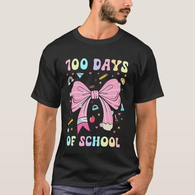 Camiseta 100 Days of School Coquette Pink Bow Pencil Girls  (Frente)