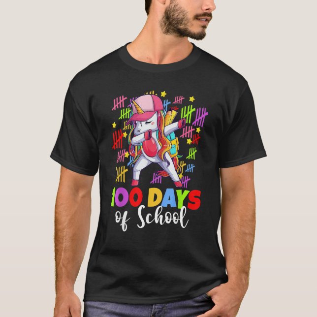 Camiseta 100 Days Of School Dabbing Unicorn  Kids Girls 100 (Frente)