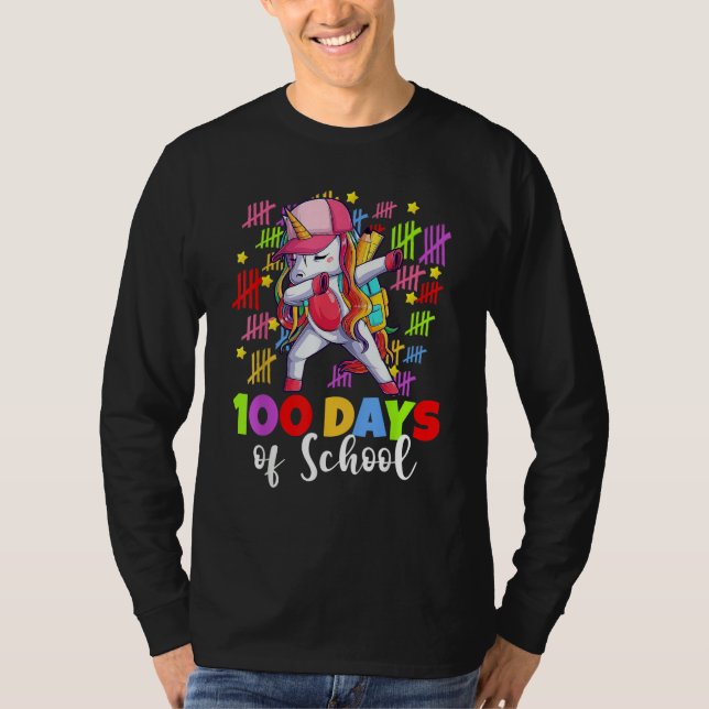 Camiseta 100 Days Of School Dabbing Unicorn  Kids Girls 100 (Frente)