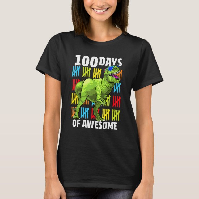 Camiseta 100 Days Of School Dinosaur Rex Dino Kids Boys 100 (Frente)