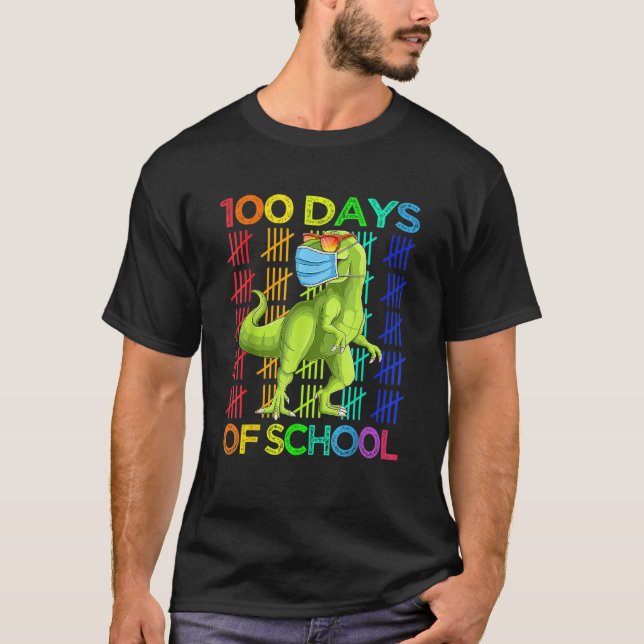 Camiseta 100 Days Of School Dinosaur Rex Wearing Mask Smart (Frente)