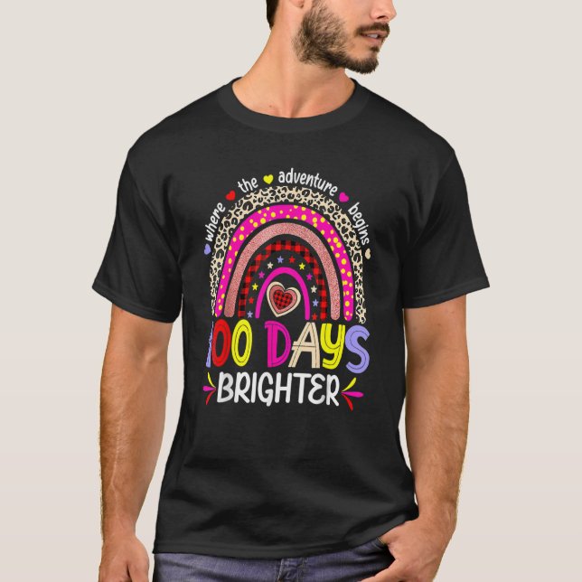 Camiseta 100 Days Of School For Brighter Teacher Rainbow Le (Frente)