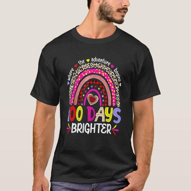 Camiseta 100 Days Of School For Brighter Teacher Rainbow Le (Frente)