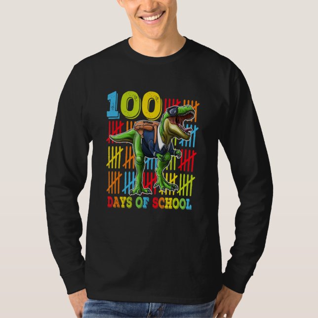 Camiseta 100 Days of School for Teacher Boy Girls Kids Dino (Frente)