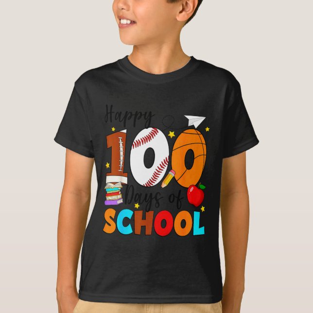 Camiseta 100 Days Of School For Teacher Kids Boys Girls 100 (Frente)