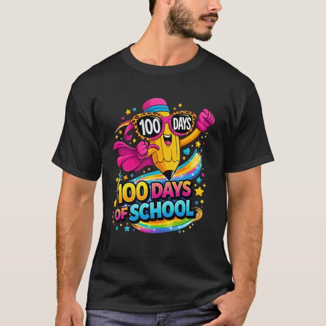 Camiseta 100 Days of School Funny Pencil Kids Teacher 100th (Frente)
