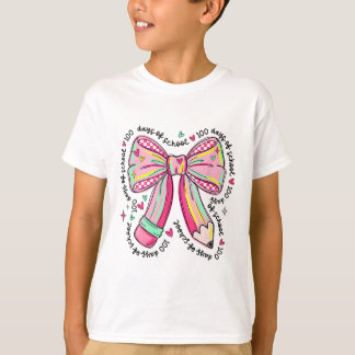 Camiseta 100 Days Of School Girls Coquette Bow 100th Day Of