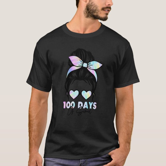 Camiseta 100 Days Of School Girls Messy Bun Hair 100th Day  (Frente)