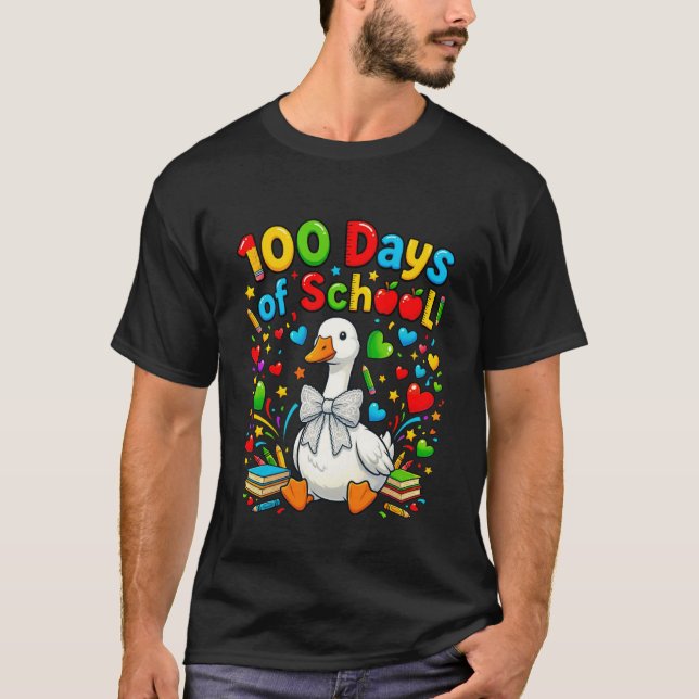 Camiseta 100 Days of School Goose Funny Goose 100 Days Kids (Frente)