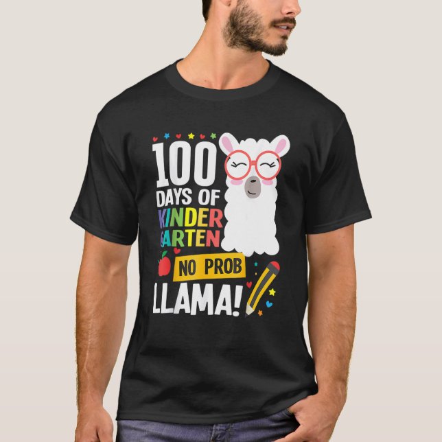 Camiseta 100 Days Of School Kindergarten Llama Girl Boy No  (Frente)