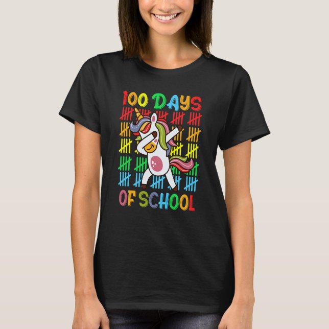 Camiseta 100 Days of School Magical Dabbing Unicorn (Frente)