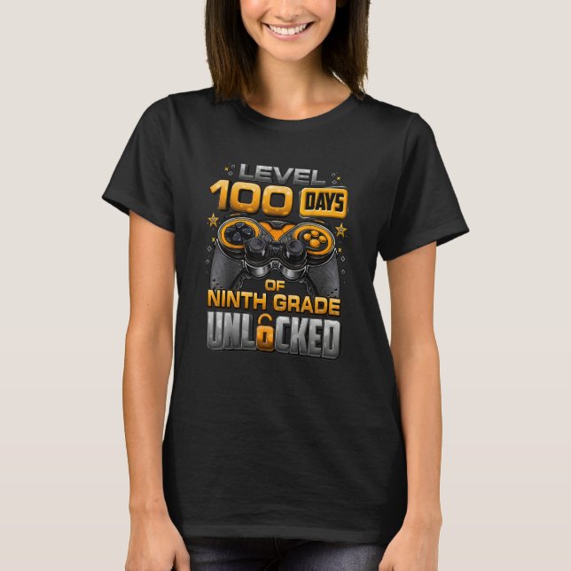 Camiseta 100 Days Of School Ninth Grade Level Unlocked Vide (Frente)