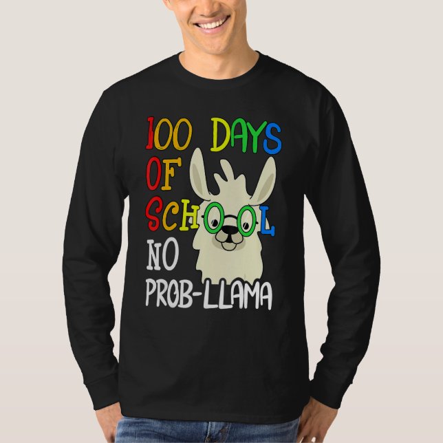 Camiseta 100 Days Of School No Prob Llama 100th Day School  (Frente)
