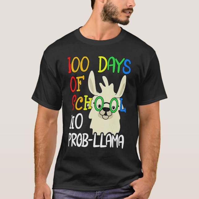 Camiseta 100 Days Of School No Prob Llama 100th Day School  (Frente)