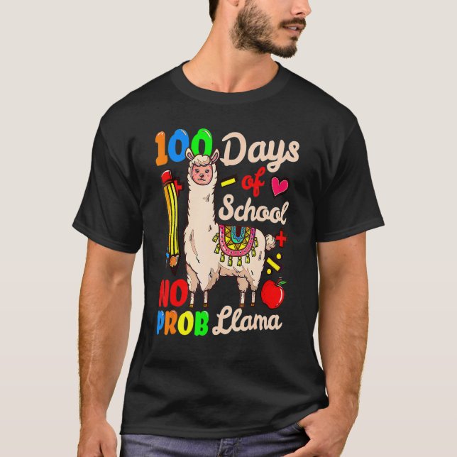 Camiseta 100 Days Of School No Prob Llama Cute 100th Day Te (Frente)