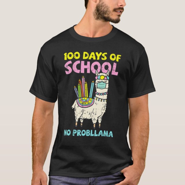 Camiseta 100 Days Of School No Prob Llama Cute 100th Day Te (Frente)