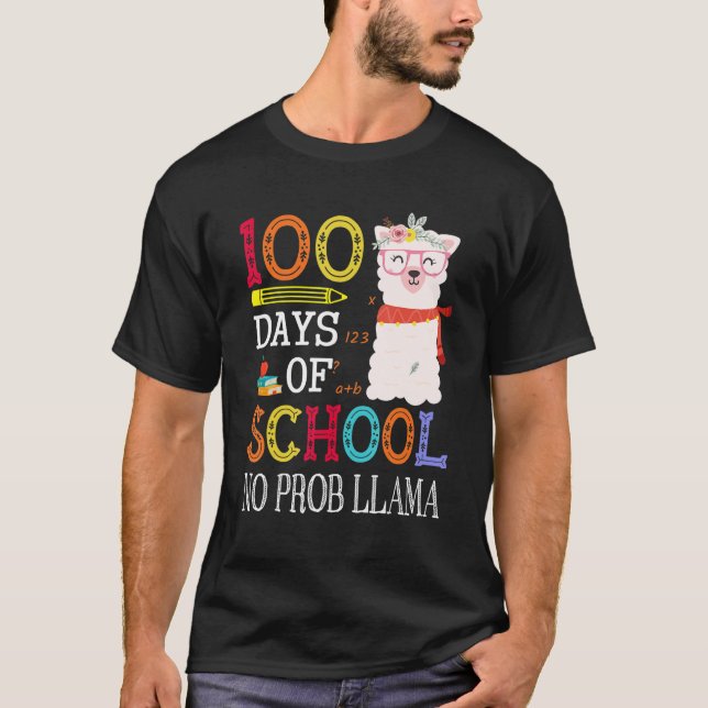 Camiseta 100 Days Of School No Prob-llama Funny Llama Teach (Frente)