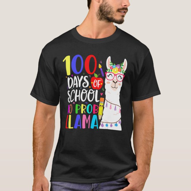 Camiseta 100 Days Of School No Prob Llama Llama Teacher 100 (Frente)