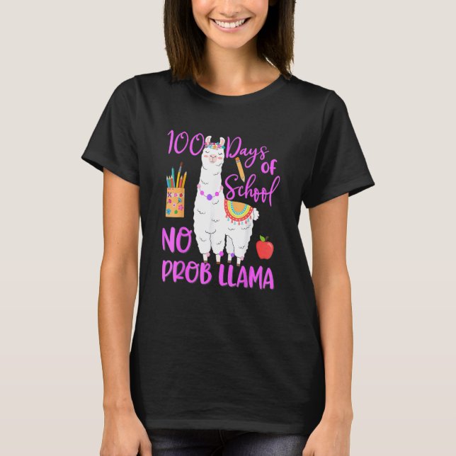 Camiseta 100 Days Of School No Prob Llama Llama Teacher 100 (Frente)